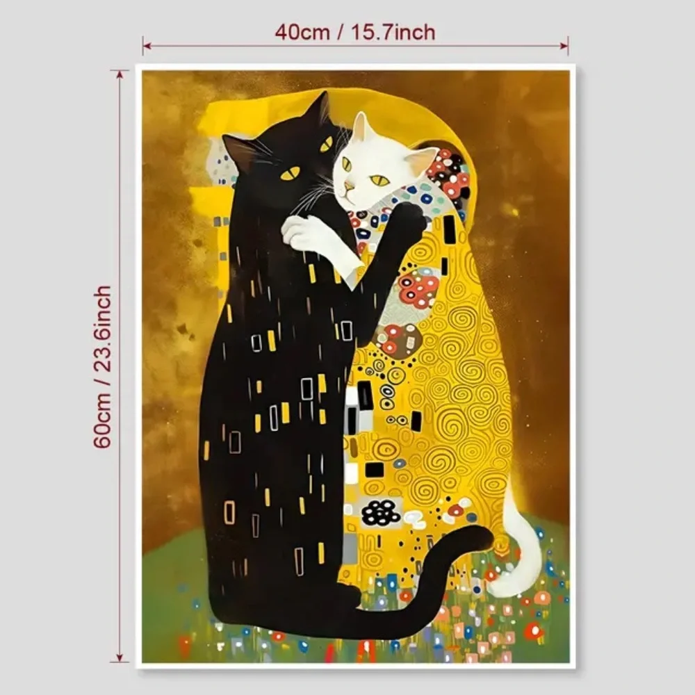 "Cat Kiss in Klimt Style" Canvas Print Feline Wall Art - Picture 5 of 5